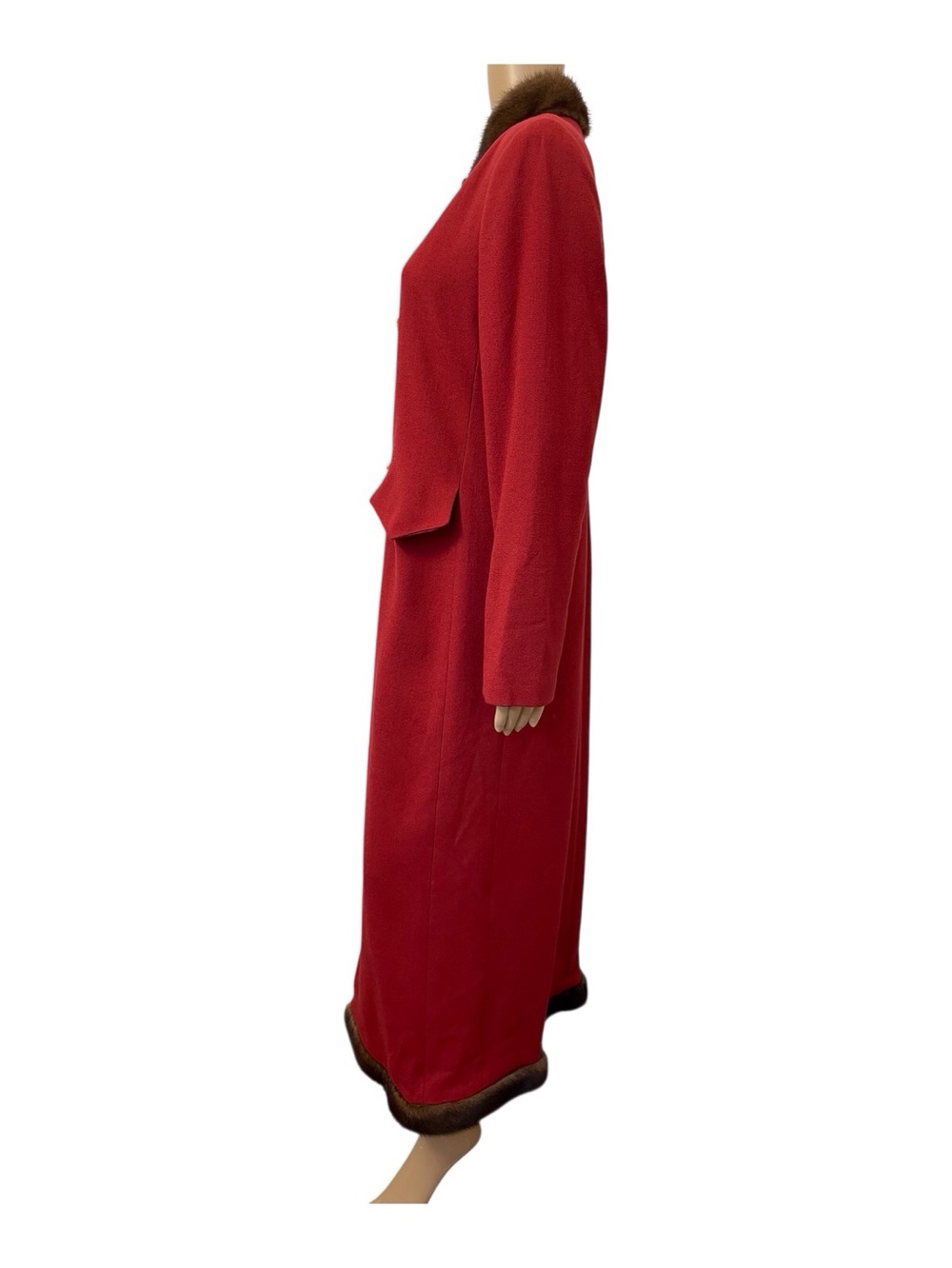 Lily&Taylor Vintage Red Wool Full-Length Coat Trimed with Finland Mink, 12 - Picture 3 of 6